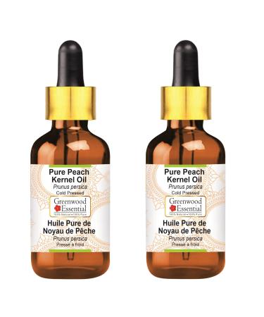 Greenwood essential natural pure peach kernel oil (Prunus Persica) with glass dripper natural therapeutic quality cold -pressed (pack of Two) 100ml x 2 (6.76 oz)