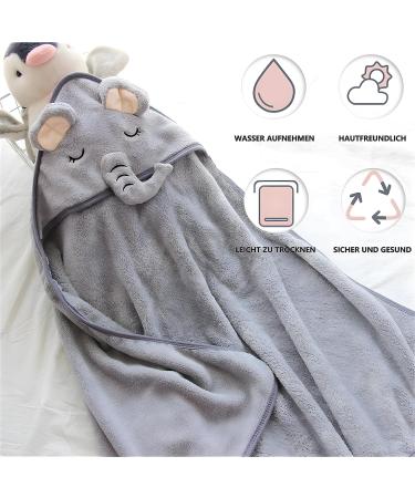 Bibykivn Baby Hooded Towel & Washcloth Set - Soft Bath Towels for Newborns & Children 0-3 Years Gray with Cute Ears - Buy Online on GoSupps.com