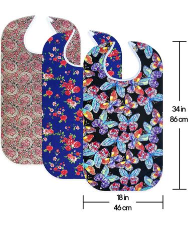 RMS 3 Pack Adult Bib with Crumb Catcher, Waterproof Clothing Protector (34x18) - Butterfly/Blue Rose/Heritage - Buy Online on GoSupps.com