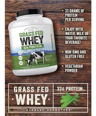 Carlyle Grass Fed Whey Protein Powder | 5lb (80 oz) | 33g of Protein Per Serving | Unflavored | Sugar and Hormone Free | Non-GMO and Gluten Free Supplement | by Herbage Farmstead - Buy Online on GoSupps.com
