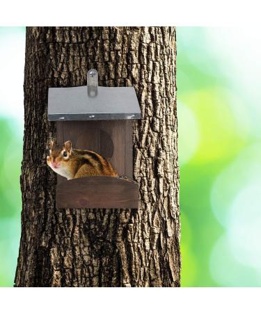 Relaxdays Wooden Squirrel Feeder House with Weatherproof Metal Roof - Hanging Garden Station in Dark Brown - Buy Online on GoSupps.com