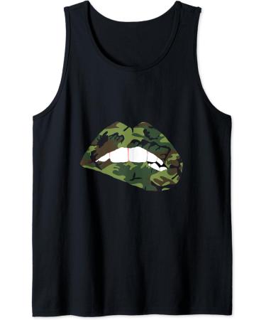 Camouflage Lips Camo Lipstick Kiss Mouth Army Tank Top