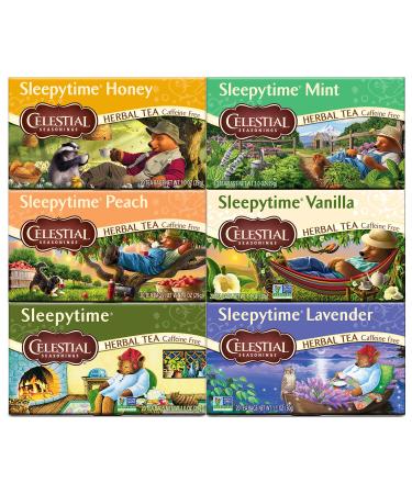 Celestial Seasonings Herbal Tea Sleepytime Variety Pack, Honey, Peach, Mint, Vanilla, Sleepytime, Lavender, Caffeine Free Sleep Tea, 20 Tea Bags (Pack of 6)