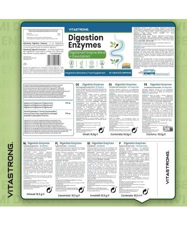  Vitastrong. Vitastrong Complete Digestive Enzymes with cloves patented DigeZyme blend maltodextrin alpha-amylase protease cellulase lipase lactase. Vegan tablets non-GMO gluten-free. - Buy Online on GoSupps.com
