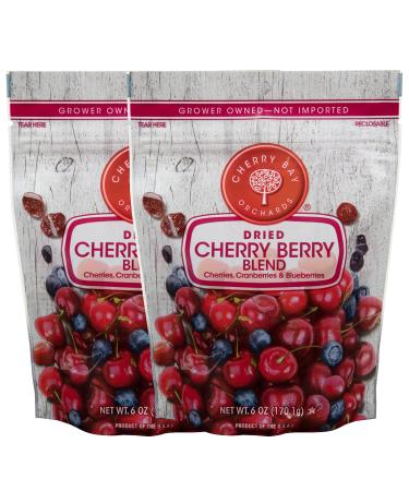 Cherry Bay Orchards - Dried Mixed Fruit Blend (Cherries, Blueberries, Cranberries) - Two 6oz Bags - 100% Domestic, Natural, Kosher Certified, Gluten-Free, and GMO Free - Packed in a Resealable Pouch