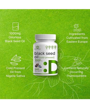 Black Seed Oil 1000mg - 240 Softgels | Cold-Pressed Nigella Sativa | 4 Months Supply | Natural Thymoquinone | Non-GMO | Gluten-Free - Buy Online on GoSupps.com