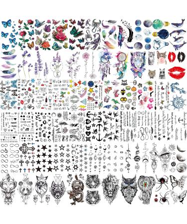 EGMBGM 66 Sheets 430+ PCS Cute Temporary Tattoos For Women Men Adults  Watercolor Butterfly Flower Lavender Fake Tattoo Stickers Kids Boys Girls  Black Star Animals Space Temp Tattoos Dragon Wolf Lion