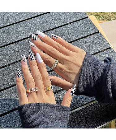 28pcs Coffin Press On False Nails Set with Gel Stick and Mini File - Home Salon Manicure Kit - Buy Online on GoSupps.com