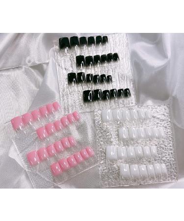 MISUD 72pcs Long Square Gradient French False Nails Natural Glossy Full Cover Press on Nail Tips - White - Buy Online on GoSupps.com