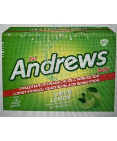 Andrews sal Lemon Flavor 12 Sachets Fast Relief for Upset Stomach Heartburn and Acid Indigestion