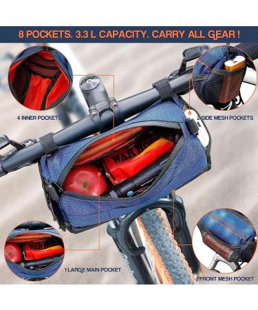 OBOVA Bike Handlebar Bag 3.3L Waterproof 8-Pocket with Rain Cover & Shoulder Strap | Bicycle Handlebar Pouch for Road & Mountain Bikes | Blue - Buy Online on GoSupps.com