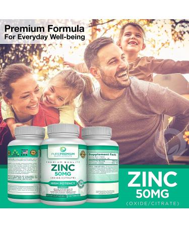 PurePremium Zinc 50mg Supplement - Antioxidant Formula with Zinc Oxide/Citrate - Non-GMO Immune Support for Men & Women - 100 Tablets - Buy Online on GoSupps.com