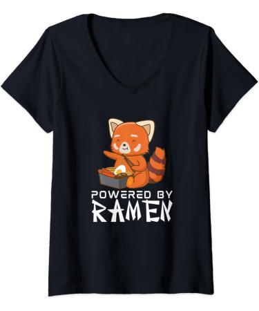 Womens Powered By Ramen Red Panda Japanese Food Noodles Soba V-Neck T-Shirt - Buy Online on GoSupps.com