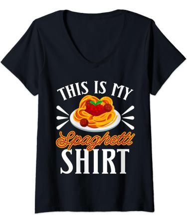 Womens This Is My Spaghetti Pasta Eat Food Meatballs Tomato Sauce V-Neck T-Shirt