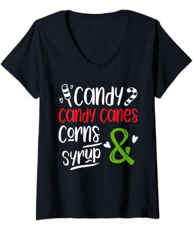 Womens Elf Food Group Candy Candy Canes Corn & Syrup Christmas V-Neck T-Shirt