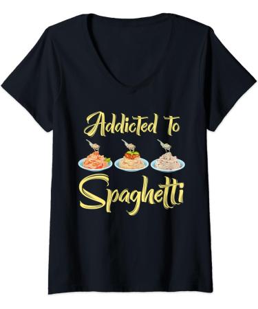 Womens Addicted To Spaghetti Pasta Eat Meatballs Tomato Sauce Tees V-Neck T-Shirt - Buy Online on GoSupps.com