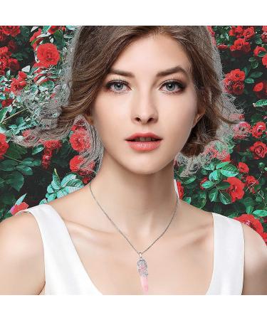 Rose Quartz Flower Wrapped Crystal Point Pendant Necklace for Women - Reiki Healing Gemstone Jewelry - Buy Online on GoSupps.com