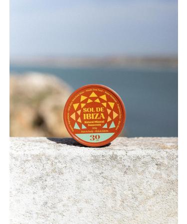 Sol de Ibiza Plastic Free SPF30 Mineral Sunscreen - 100g | Waterless Solid Sunscreen | Natural Ingredients | Vegan | Non-Nano Zinc Oxide | for Adults & Kids - Buy Online on GoSupps.com