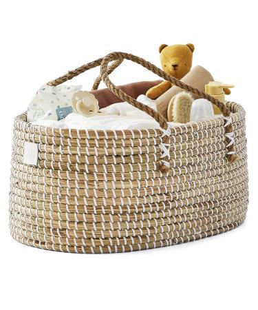BEBE BASK Baby Diaper Caddy Organizer -- Handmade Organic Seagrass -- Luxury Diaper Caddy Basket -- Cute Diaper Caddy for Baby Girl & Diaper Caddy for Baby Boy