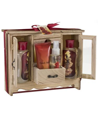 Bath and Body Gift Basket For Women and Men 6 Piece Set of French Vanilla Bath & Body Collection Gift Curio Includes Shower Gel Bubble Bath Body Lotion & More - Appreciation Gift Ideas