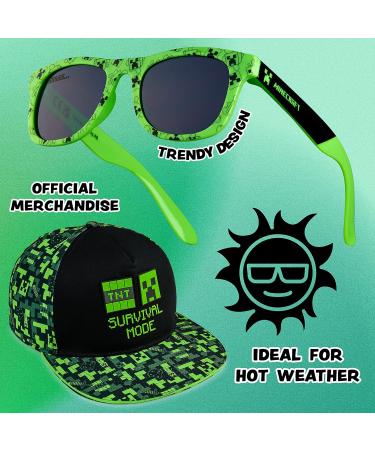 Minecraft Baseball Cap Set for Kids - 2 Snapback Caps & Sunglasses | Boys Sun Protection Black/Green Official Merchandise - Buy Online on GoSupps.com