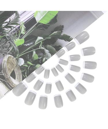 Vatocu Square Glossy Medium French Fake Nails - Grey Ballerina Press On Artificial Nails for Stunning Manicures - Buy Online on GoSupps.com