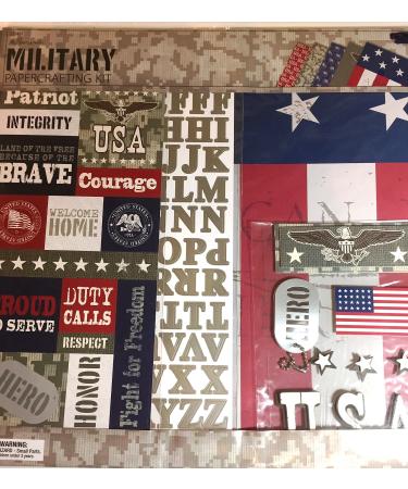 Military 12x12 Scrapbooking Page Kit, 13 pcs. Hero, USA, Brave, Courage, Duty Calls