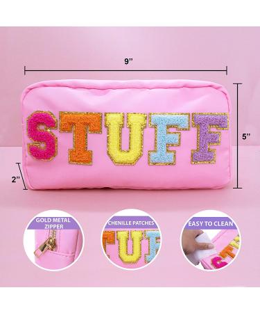 Fablinks Chenille Varsity Letter Makeup Pouch in Pink - Girls Travel Cosmetic Organizer Bag for Skincare - Teen Easter Basket Stuffer - Buy Online on GoSupps.com