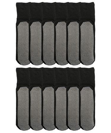 Yacht & Smith 12 Pairs Of Loose Fit Gripper Bottom Diabetic Non-Skid Slipper Black Socks  Grippy Hospital Sock  Wholesale Bulk (12 Pairs Men Gripper Socks  One Size)