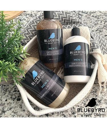 BLUEBYRD Soap Co. Men's Exfoliating Body Scrub Liquid Gel 16oz - 2-in-1 Body Wash & Scrub | With Loofah, Cocoa Bean Shells & Apricot Seed - Buy Online on GoSupps.com
