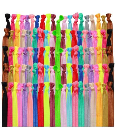 Syleia Hand-Knotted Hair Ties (Set of 100) for all Hair Types - no Crease  Bright and Pastel Color Assortment Elastics  Ponytail Holder  Ouchless  Metal Free