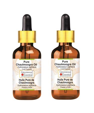Greenwood Essential Natural CHAULMOOGRA ONLY (Hydnocarpus Wightiana) with glass dripper Natural therapeutic quality cold -pressed (Pack of Two) 100ml X 2 (6.76 oz)