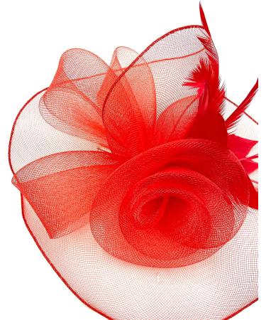 Ladies Large Feather Aliceband/Clip Fascinator Weddings Races Royal Ascot Hair Piece (Red) - Buy Online on GoSupps.com