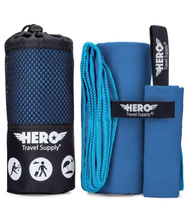 Hero Microfiber Towel for Travel, Camping, Backpacking, Beach, Gym  24 x 48 (Includes Bonus Washcloth) Blue