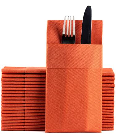 Terracotta Dinner Napkins Cloth Like with Built-in Flatware Pocket, Linen-Feel Absorbent Disposable Paper Hand Napkins for Kitchen, Bathroom, Parties, Weddings, Dinners or Events, 1/8 Fold, Pack of 50