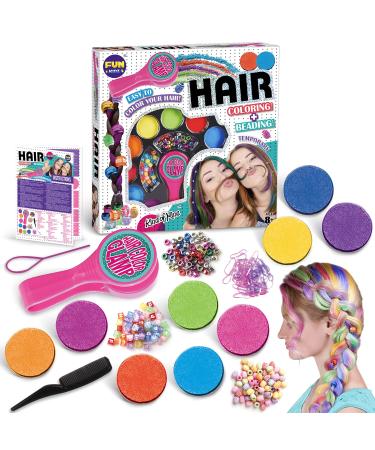 Hair Braiding Kit for Girls 8-12, FunKidz Handheld Hair Temporary Coloring Clamp with Hair Chalk for Kids Washable Hair Makeup Kit