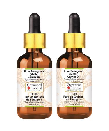 Greenwood essential natural bockshorn clover (methi) carrier oil (trigonella foenumgraecum) with glass droppers Natural pure therapeutic quality cold -pressed (pack of Two) 100ml x 2 (6.76 oz)