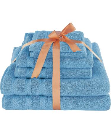 American Soft Linen 100% Turkish Carded Cotton 6-Piece Towel Set - 560 GSM - Super Soft - Light Blue - Buy Online on GoSupps.com
