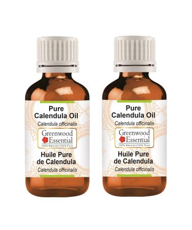 Greenwood essential natural calendula oil (Calendula officinalis) Therapeutic quality for hair skin and aromatherapy (pack with two) 100ml x 2 (6.76 oz)
