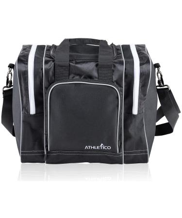 Athletico Bowling Bag for Single Ball - Single Ball Tote Bag With Padded Ball Holder - Fits a Single Pair of Bowling Shoes Up to Mens Size 14 Black