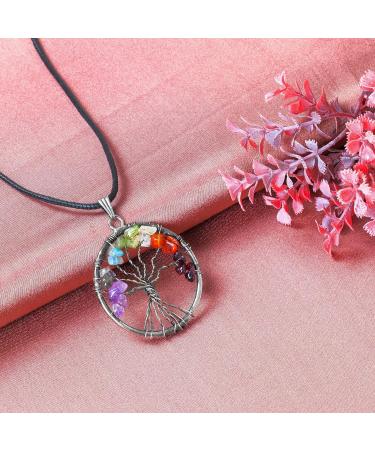 Seven Chakra Tree of Life Necklace with Healing Stones - Feng Shui Money Tree Pendant for Mother's/Father's Day - Buy Online on GoSupps.com
