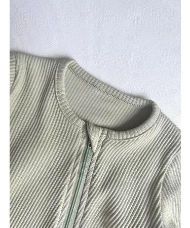 Ribbed Cotton Zip Up Baby Sleepsuits - Unisex Newborn Clothes 12-18 Months Sage - Buy Online on GoSupps.com
