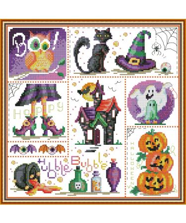 Cross Stitch Kits Stamped  OWN4B Halloween Printed Pattern 11CT 16.1x16.1 inch DIY Embroidery Kit (Halloween)