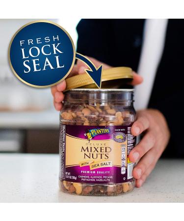 PLANTERS Deluxe Mixed Nuts with Sea Salt 27 oz. Resealable Container - Variety Mix of Cashews, Almonds, Pecans, Pistachios & Hazelnuts - Energy Boost Snack - Kosher Certified - Buy Online on GoSupps.com
