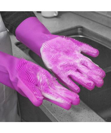 Home Beyond 2-Pack Magic Silicone Household Cleaning Gloves with Rubber Sponge Scrubber Reusable Dishwashing Kitchen Gloves Dark Pink - Buy Online on GoSupps.com