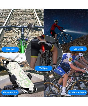 SODPE Bicycle Accessories Set - USB Rechargeable Lamp, Lock, Water Cup Seat, Phone Holder, Mirror & Bell - Buy Online on GoSupps.com