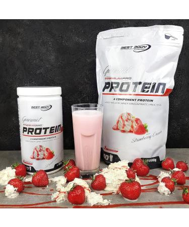 Best Body Nutrition Gourmet Pro Protein Shake - Strawberry Cream 1kg | 4-Component Blend: Casein Whey Concentrate Isolate & Egg Bar - International Shipping Available - Buy Online on GoSupps.com