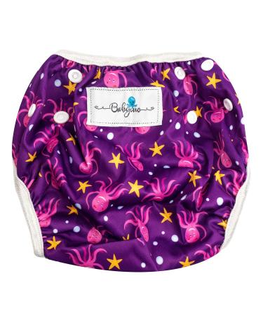 Babyino reusable swimming diaper |Bavarian pants for babies and toddlers (purple octopus) 6 to 18 months adjustable size.