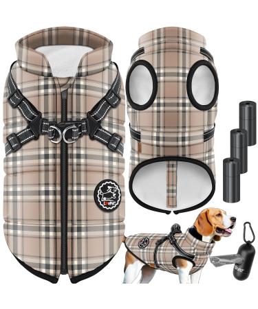 LOVPET dog jacket dog coat with dishes including 45 pieces of fenders + donor dogs Feeded winter vest waterproof padded vest with chest strap reflectors D-ring 2xl beige