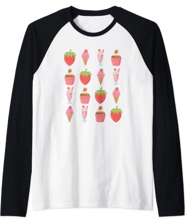 Kawaii Aesthetic Candycore Strawberry Pastel Patterned Raglan Baseball Tee